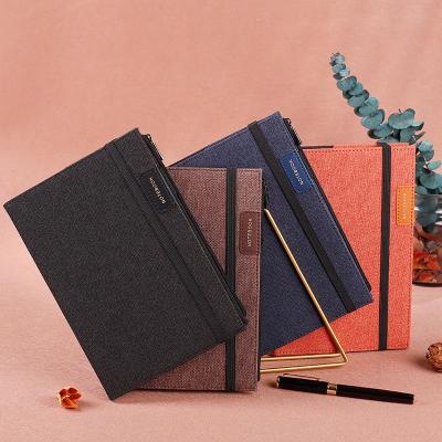 China Blue Reusable Notebook Organizer, A5 Black Orange Hardcover Journal Hardcover Zipper Canvas Planner with Elastic Band and Zippered Pocket for sale