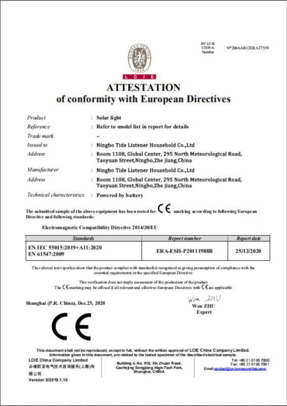 CE - Ningbo Tide Listener Household Company Limited