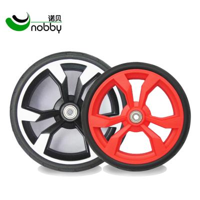 China Flat Free 8inch Rotating PU Tire Wheel With Two Bearings 8mm Axle for sale