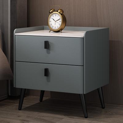 China Modern Customized soft leather bedside table bed side nightstand bedroom wood bedside drawer cabinet grey and white for sale