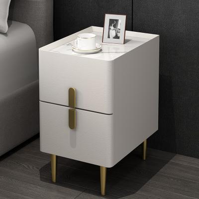 China Modern Minimalist light luxury leather simple nightstand side tables for bed rooms bedside cabinet with 2 drawer for sale