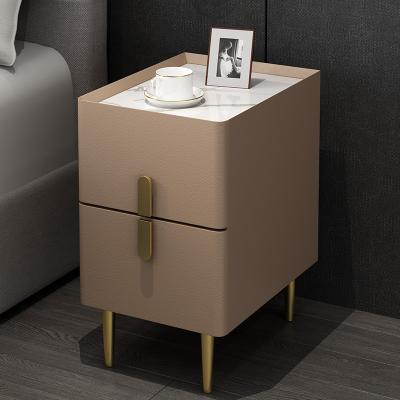 China Modern Storage drawer nightstand organiser soft leather bedside table bed side wooden nightstand bedside cabinet for sale