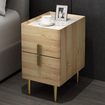 China Modern new design wooden nightstand modern low drawers bed side table grey and white elegant wood bedside cabinet for sale