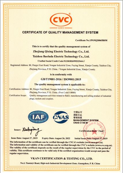 ISO9001 - Taizhou Baoluda Electric Technology Co., Ltd.