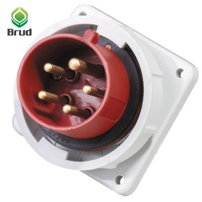 China 400v industrial 16amp 5pin 6 phase ip67 red panel mounted socket for sale