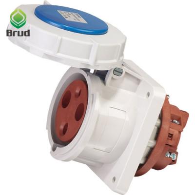 China Brud Brand 63A 3P IP67 230v Industrial Blue Waterproof Electrical 6h European Socket Panel Mounted Straight Socket for sale