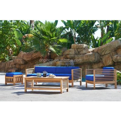 China Modern outdoor furniture loveseater garden sofa single stool set cushions thick teak solid wood sofa for sale