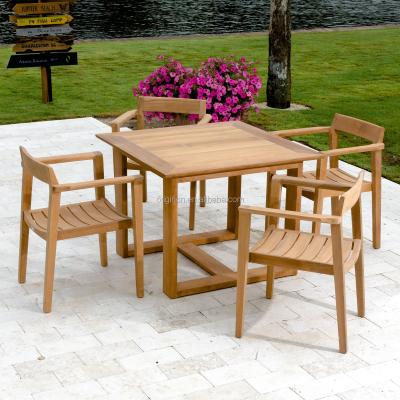 China 4 Seater Modern Home Patio Outdoor Teak Furniture Set Wooden Dining Chairs And Table for sale