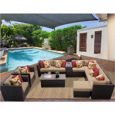 China Modern Stylish 9 Seater Large Garden Sectional Sofa With Stool And Lounge Club Chair Rattan Sofa Set for sale