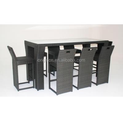 China Space saving modern single umpire rattan long table and chair set outdoor cafe bar furniture for sale