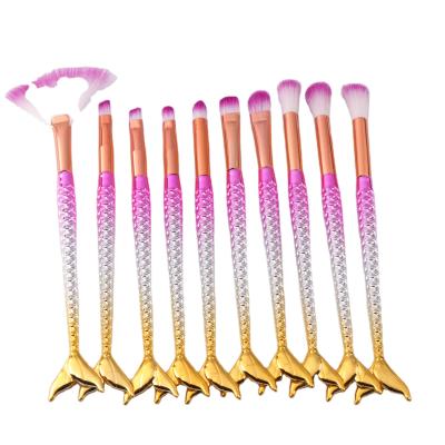 China Angular Blush XINYAN 10pcs Mermaid Makeup Brushes Gradient Plating Best Makeup Brush Set Wholesale for sale