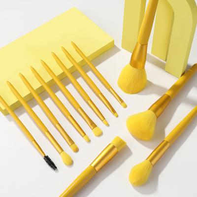 China Angular Blush Yellow Custom Logo Cosmetic Brush Eyebrow Hair 13pcs Private Label Synthetic Makeup Brush Set for sale