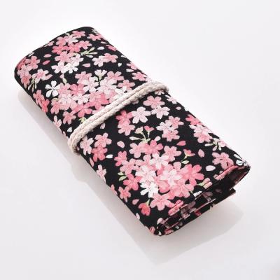 China XINYAN Amazon Popular Pink Flower Printing Travel Makeup Brush Cosmetic Bag Fashionable Canvas Bag for Brushes Organizer Organizer for sale