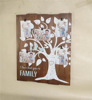 China New Fashion Design Family Tree Clip Collage Photo Frame, 5 4*6, Creative Handmade Wooden Collage Picture Frame Photo Frame Designs for sale