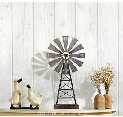 China Retro Home Decor Galvanized Round Clock, Galvanized Table Windmill Clock, Metal Windmill Wall Clock For Home Decoration for sale