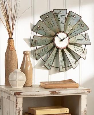 China Best Selling Home Decor Windmill Metal Wall Clock With Roman Numbers, Round Wall Clock Home Decoration for sale