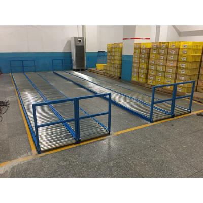 China Safe Warehouse Gravity Storage Utility Qutily Height Roller Pallets Steel Flush Rack for sale