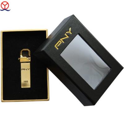 China Custom Disposable Rigid Black Paper Cardboard USB Drive Wedding Instant Gift Box With Foam Tray for sale