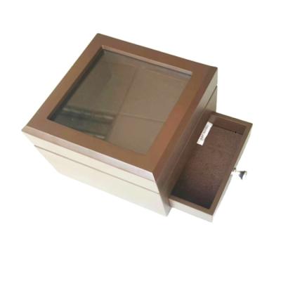 China Handmade Luxury Custom Drawer Square Wooden Gift Box With Acrylic Window for sale