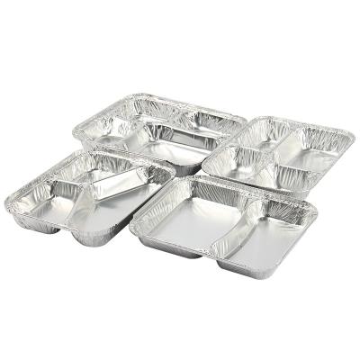 Chine 800 ml boîte à lunch en papier d'aluminium 230mm*175mm*38mm en gros plateau de conteneur carré casseroles de haute qualité 2 treillis à vendre