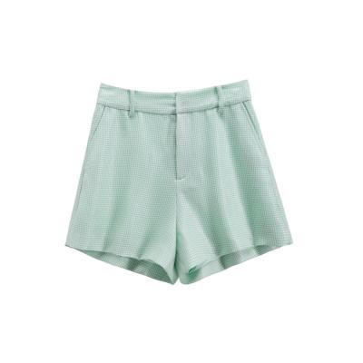 China Original Fashion Ladies Green Plaid Summer Anti-wrinkle Design Casual Shorts Loose Shorts for sale