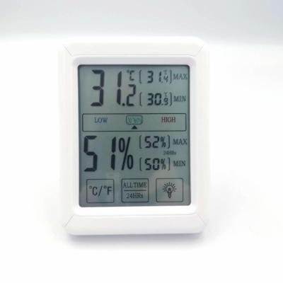 China LCD Display Digital Touch Screen Thermometer Hygrometer 110*85*27mm for sale