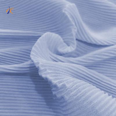 China Wholesale Anti-static Solid Color Press Pleated Chiffon Fabric Yarn Dyed 100% Polyester Woven Chiffon Fabric For Clothing for sale