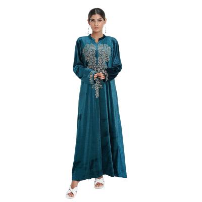 China Polyester Middle East Dubai Muslim Evening Dress muslim Premium Suede Embroidered Dress for sale