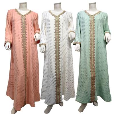 China Luxury /traditional /shopping Wave point Arabian Robe Ethic Luxury Maxi gown Golden pattern Evening Dress Abaya 2022 Muslim gown Elegant Women's wear African for sale