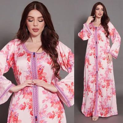 China Luxury /traditional /shopping Romantic Floral dress Rose Arabian Robe Ethic Luxury Maxi gown pink Evening Dress Abaya 2022 Muslim gown Elegant African for sale