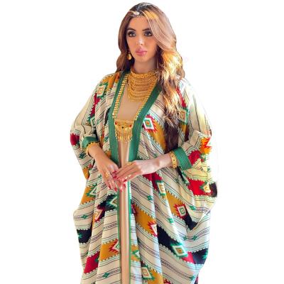 China Polyester 2022 Middle East Fashion Women Striped Doll Sleeves Muslim Tank Top Jacket Two Piece abaya Dress for sale