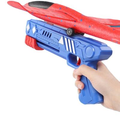 China Electronic Toy Outdoor Play Kids Glider Flying Foam Airplane Shoot Gun Gun Toys Children Catapult Flat Launcher Toy for sale