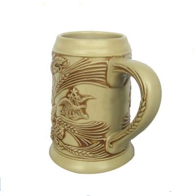 China CLASSIC Custom Design Ceramic Beer Mug Beer Stein German Beer Mug With Embossed Pattern Barware for sale