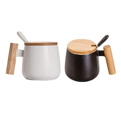 China Viable Wooden Handle Coffee Mug Ceramic Mug With Exquisite Ceramic Mug Gift Spoon Coffee Box Packaging for sale