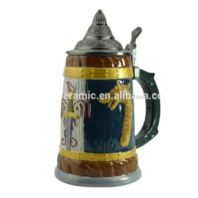 China Viable Handmade Beer Stein German Beer Stein Ceramic Mug Tankard Petwer Lid for sale