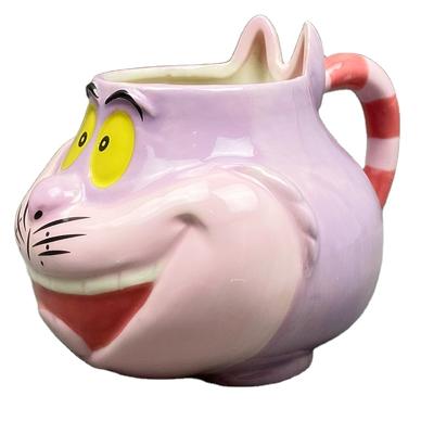 China Sustainable Ceramic 3D Carved Mug Cat Face Mug Milk Coffee Animal Mug for sale