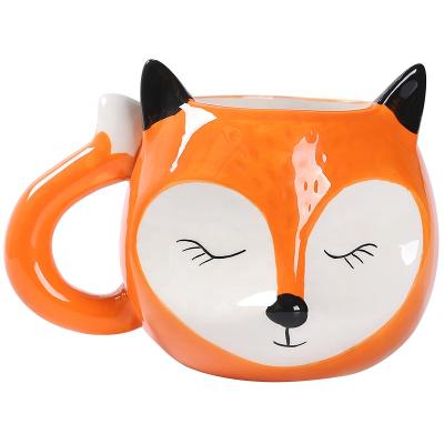 China Viable Hand Painted Ceramic Fox 3D Stoneware Coffee Mug Tea Cup Coffee Mug Animal Mug for sale