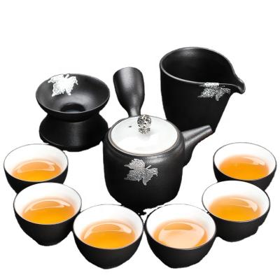 China Viable Ceramic Tea Cups Set With Handcraft Ceramic Teapot Black Ceramic Tea Cups Set Asia Kungfu Style for sale