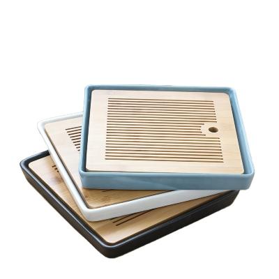 China Viable Bamboo Tea Tray Ceramic Tray Table Box Chinese Gongfu For Kungfu Tea Set Office Tea Table Small Single Water Storage for sale