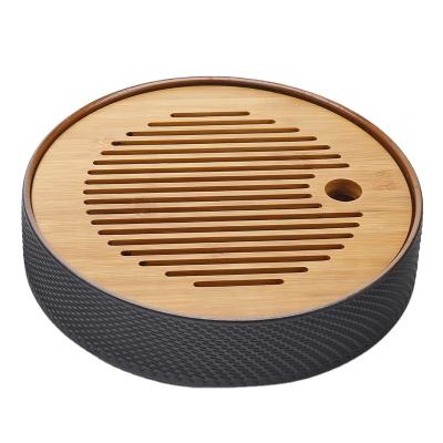 China Sustainable Chinese Gongfu Bamboo Tea Tray Ceramic Tray Table Box with Water Storage for Kungfu Tea Set for sale