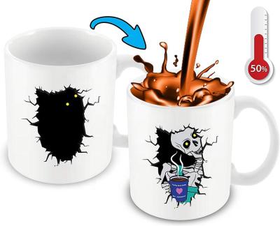 China Viable Heat Changing Mug With Funny Face Skeleton Color Changing Cartoon Coffee Mug Magic Coffee Mug for sale