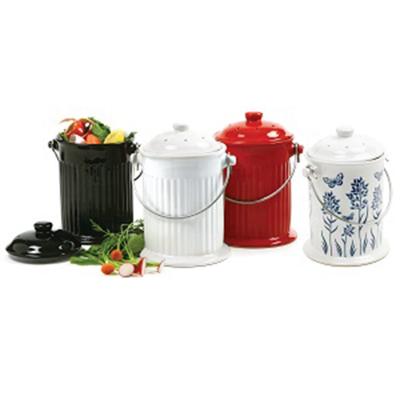 China Wholesale Viable Odorless Ceramic Compost Bin Compost Keeper Ceramic Cookie Jar for sale