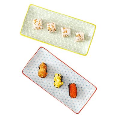 China Sustainable Modern Color Printing Ceramic Sushi Boat Dish Rectangular for sale