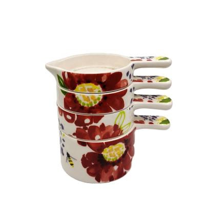 China Viable Measuring Cup Set 4 Printing TOOLS Dog Food Measuring Cup Powder Measuring Viable Flower Design Ceramic Custom for sale