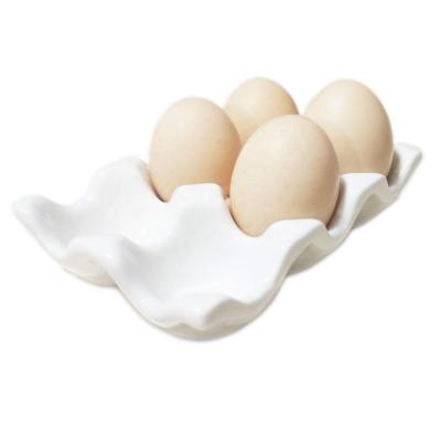 China Serveware Home Restaurant Hotel Restaurant Ceramic Egg Tray Porcelain Fresh Egg Rack for Half Dozen Fridge Countertop Kitchen Storage 6 Cups for sale