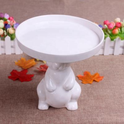 China Ceramic Animal Cake Tools Stand Viable White Rabbit Cake Making Cake Around Logo Color Box Custom 8 inch Around 1000pcs Pantone Color for sale