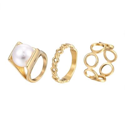 China Female Ring Jewelry Women Geometric Pearl Rings Simple Designs Diamond Ring Unisex Stainless Steel Freshwater 18K Gold TRENDY for sale