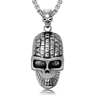 China Antique Silver Vintage Hip Hop Stainless Steel Skull Personality T Pendant For Men Or Husband for sale