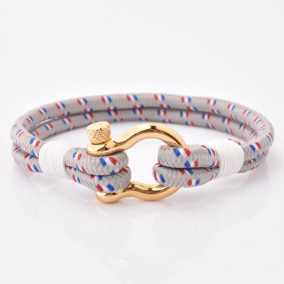 China New FASHIONABLE Style Wholesale Nylon Rope Bracelet 18K Gold Shackle Clasp Bracelet For Man for sale