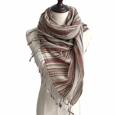 China High Quality Autumn Women's New Eco-friendly Soft Spring Cotton And Canvas Striped Shawl Classic Scarves Dual-Use Scarf Long for sale